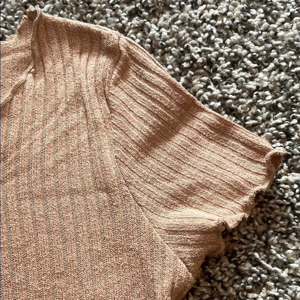 SHEIN Light Brown Ribbed Short Sleeve Top - Picture 4 of 7